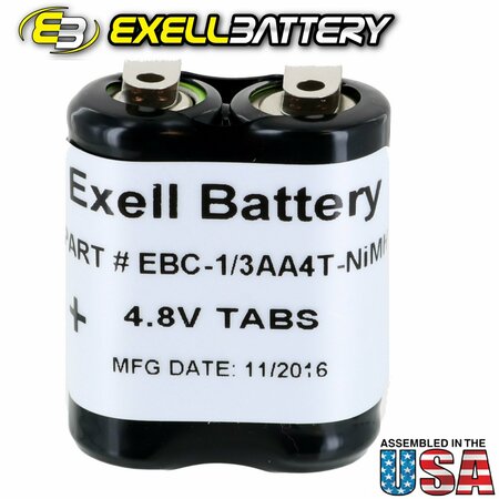 Exell Battery Custom NiMH 4.8V 300mAh 4x1/3AA  Battery Pack w/ Tabs EBC-1/3AA4T-NIMH